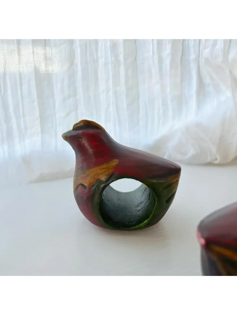 Pier 1 Imports Hand Painted Wood Bird Napkin Rings Set of 4 Red Cardinal Figural